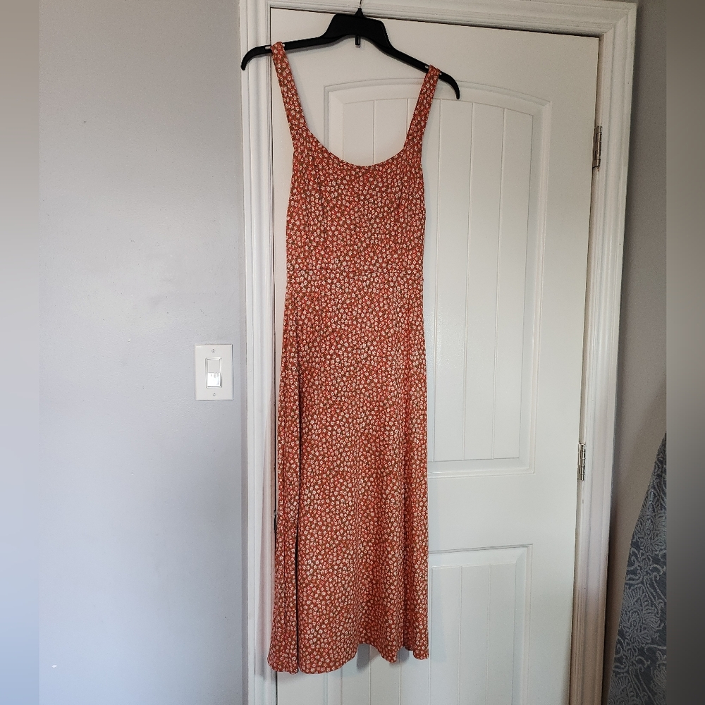 Orange and White Sleeveless Halter Maxi Sundress